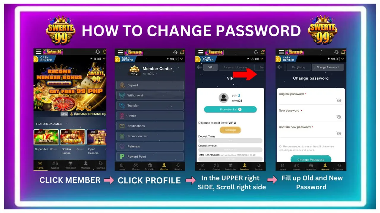 swerte99 How to change password