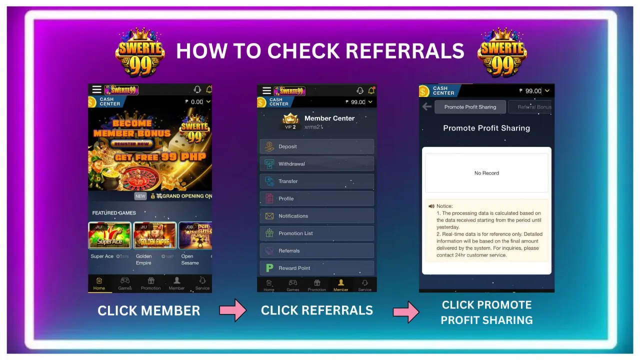 swerte99 how to check referrals