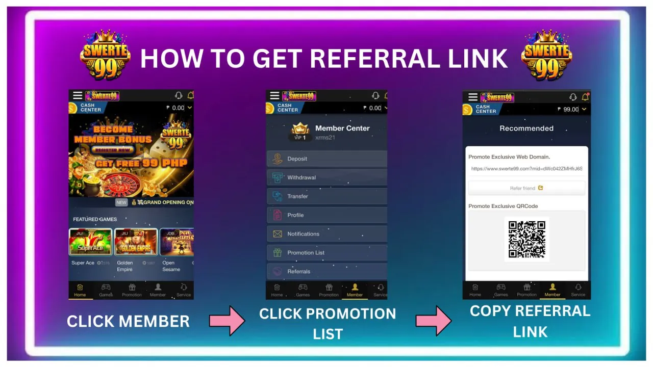 swerte99 How to get referral link